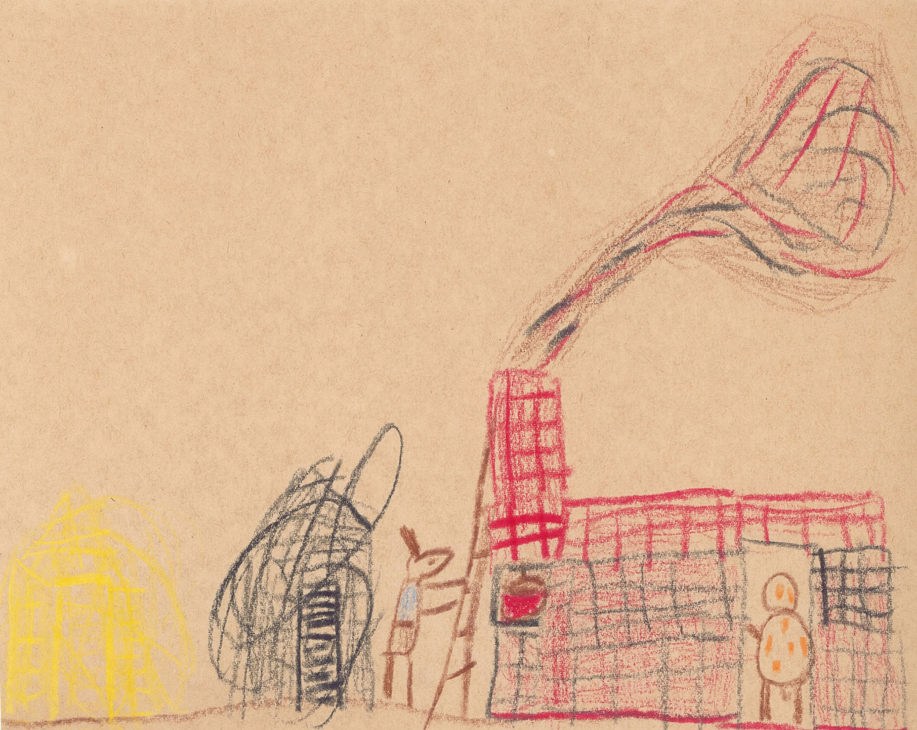 Walter Moberg fireplace crayola drawing of chimney fire